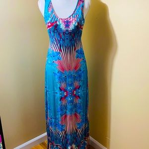 NWT Tropical maxi dress with crisscross back.